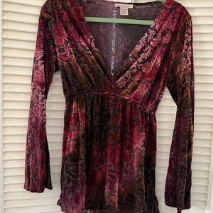 Susan Lawrence Burgundy Long Sleeve Velvet Blouse